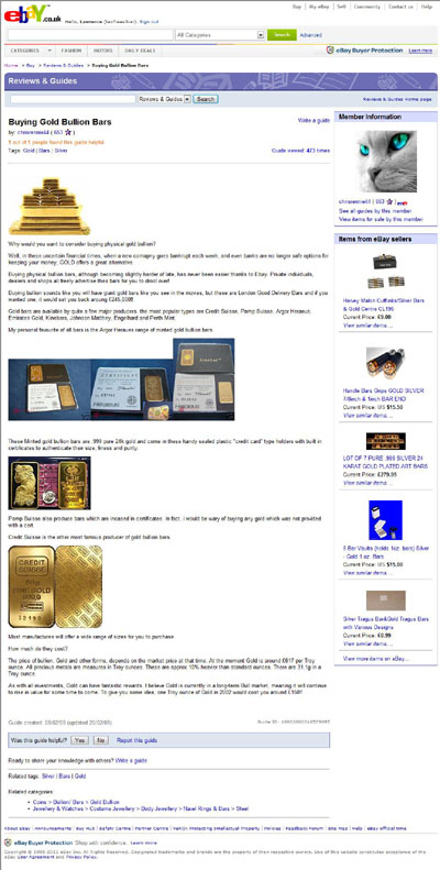 chrisrennie44's eBay Listing Using our Credit Suisse 50g Gold Bar  Photograph